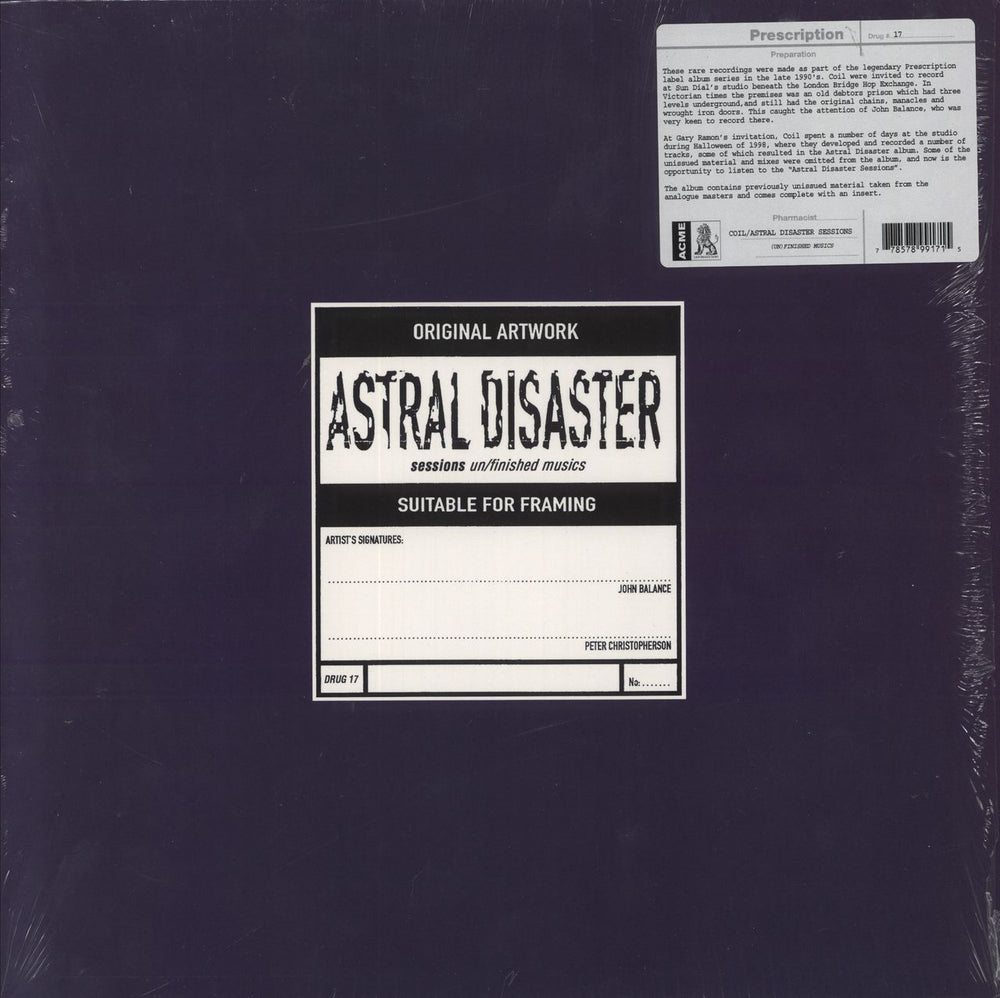 Coil Astral Disaster Sessions Un/Finished Musics - Shrink UK vinyl LP album (LP record) DRUG17