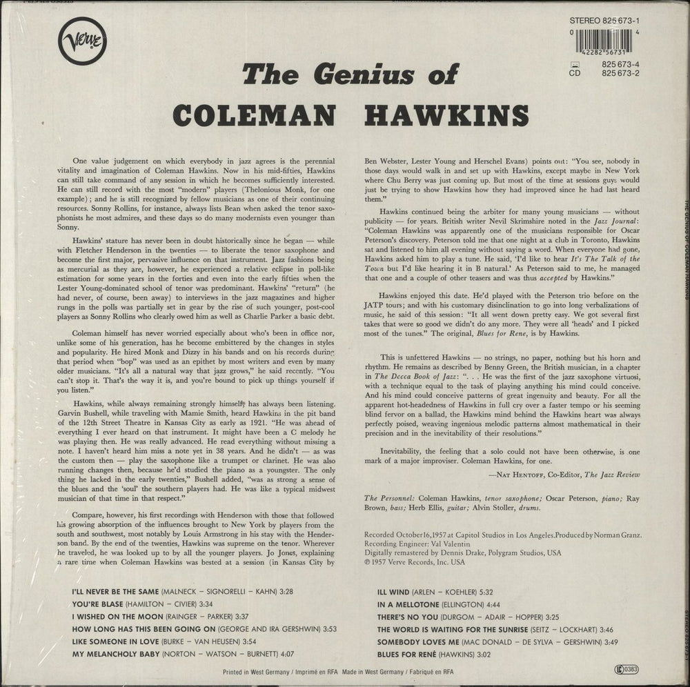 Coleman Hawkins The Genius Of Coleman Hawkins - Open Shrink German vinyl LP album (LP record) 042282567314