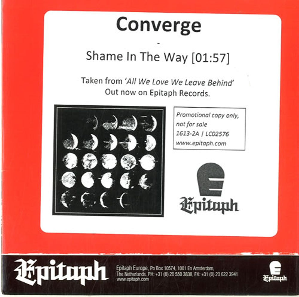 Converge Shame In The Way UK Promo CD-R acetate CD-R