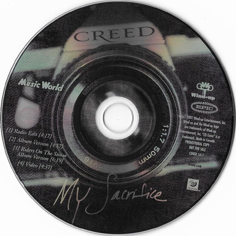 Creed My Sacrifice Canadian Promo CD single (CD5 / 5") E-DC5MY222363