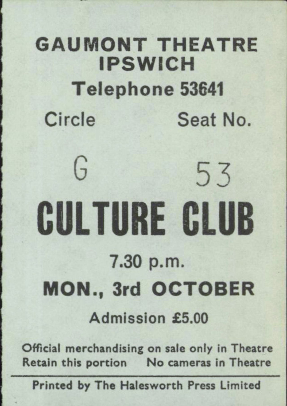 Culture Club Colour By Numbers Tour '83 + Ticket - VG UK tour programme