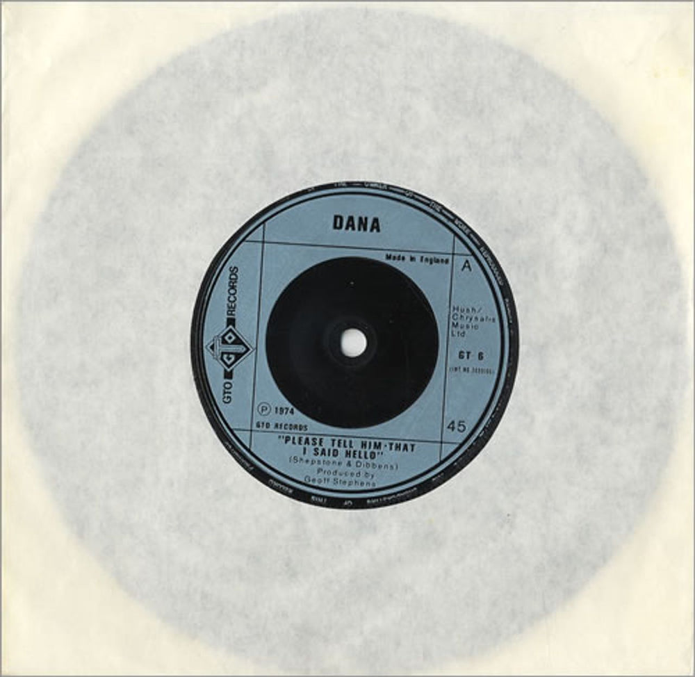 Dana Please Tell Him That I Said Hello + Insert UK 7" vinyl single (7 inch record / 45) GT6