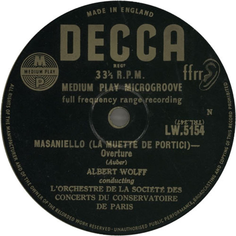 Daniel Auber Masaniello (La Muette De Portici) Overture / Fra Diavolo Overture UK 10" vinyl single (10 inch record) D5P10MA637686