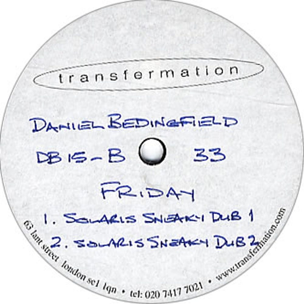 Daniel Bedingfield Friday UK Promo 12" vinyl single (12 inch record / Maxi-single) 12" ACETATE