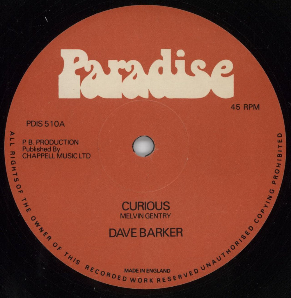 Dave Barker Curious UK 12" vinyl single (12 inch record / Maxi-single) PDIS510