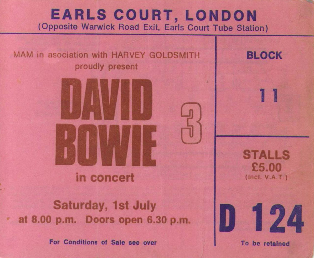 David Bowie Isolar 2 + Earls Court Ticket Stub US tour programme BOWTRIS829292