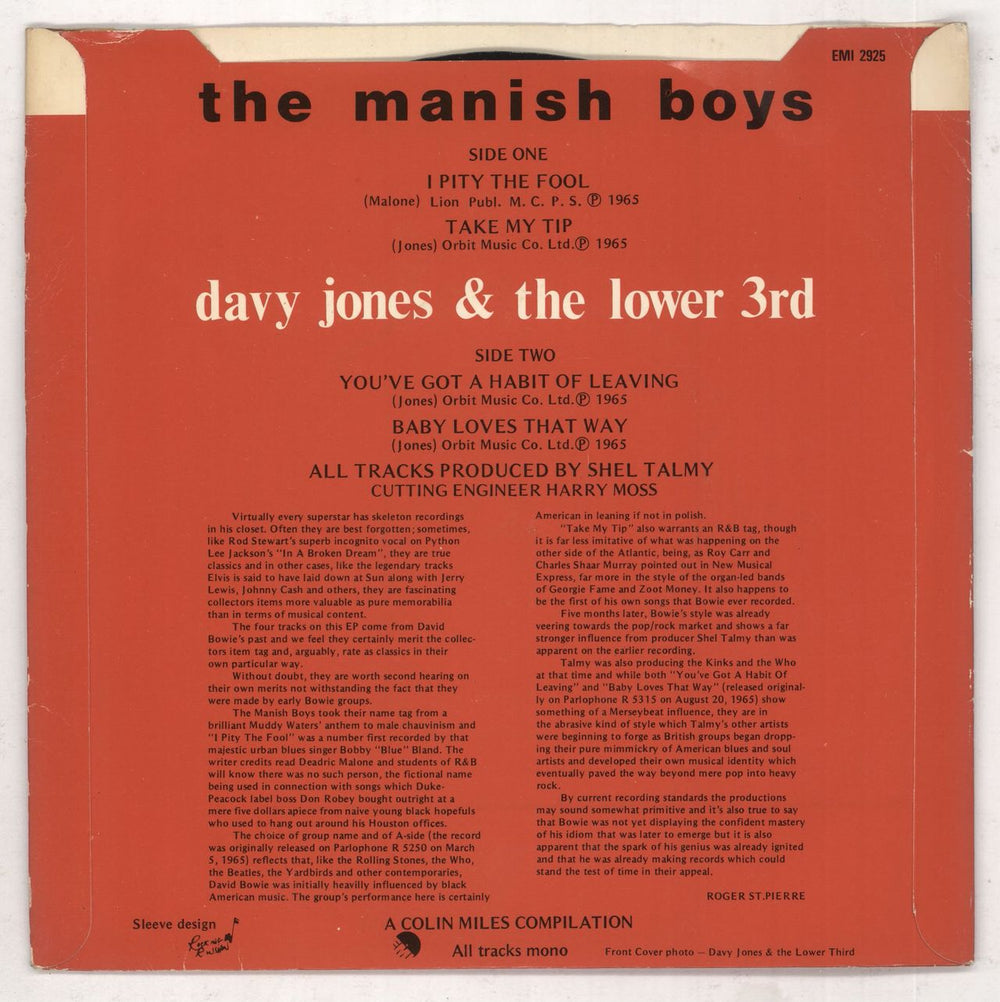 David Bowie The Manish Boys / Davy Jones And The Lower Third EP UK 7" vinyl single (7 inch record / 45) BOW07TH738327