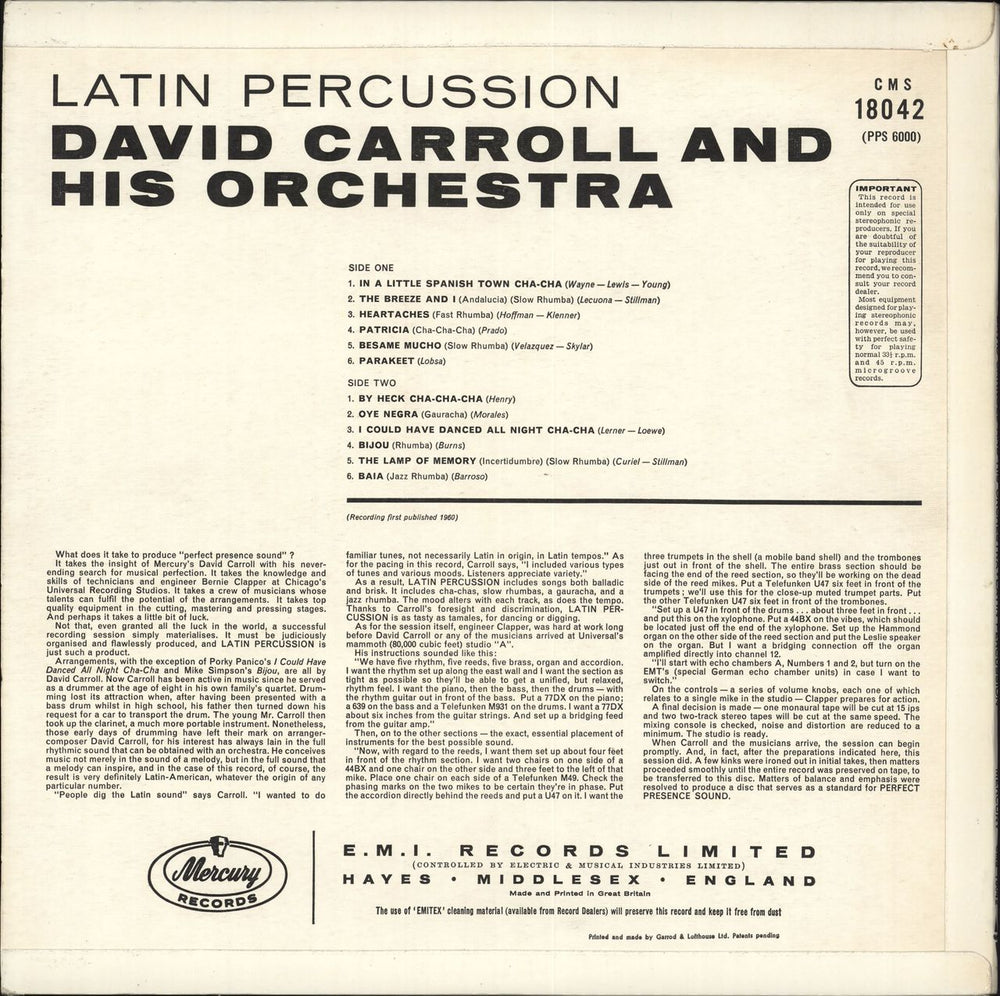 David Carroll Latin Percussion UK vinyl LP album (LP record)