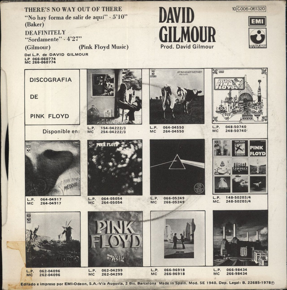 David Gilmour No Hay Forma De Salir De Aqui Spanish 7" vinyl single (7 inch record / 45)