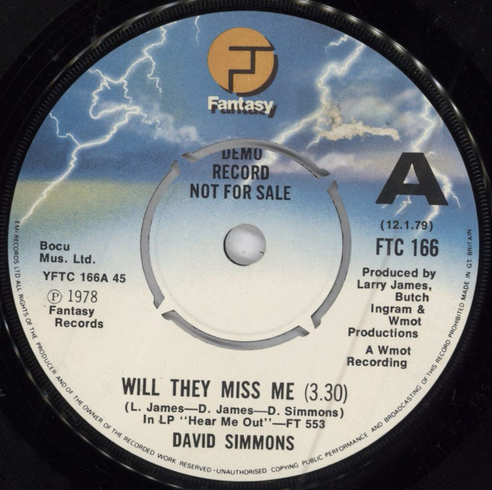 David Simmons Will They Miss Me UK Promo 7" vinyl single (7 inch record / 45) FTC166