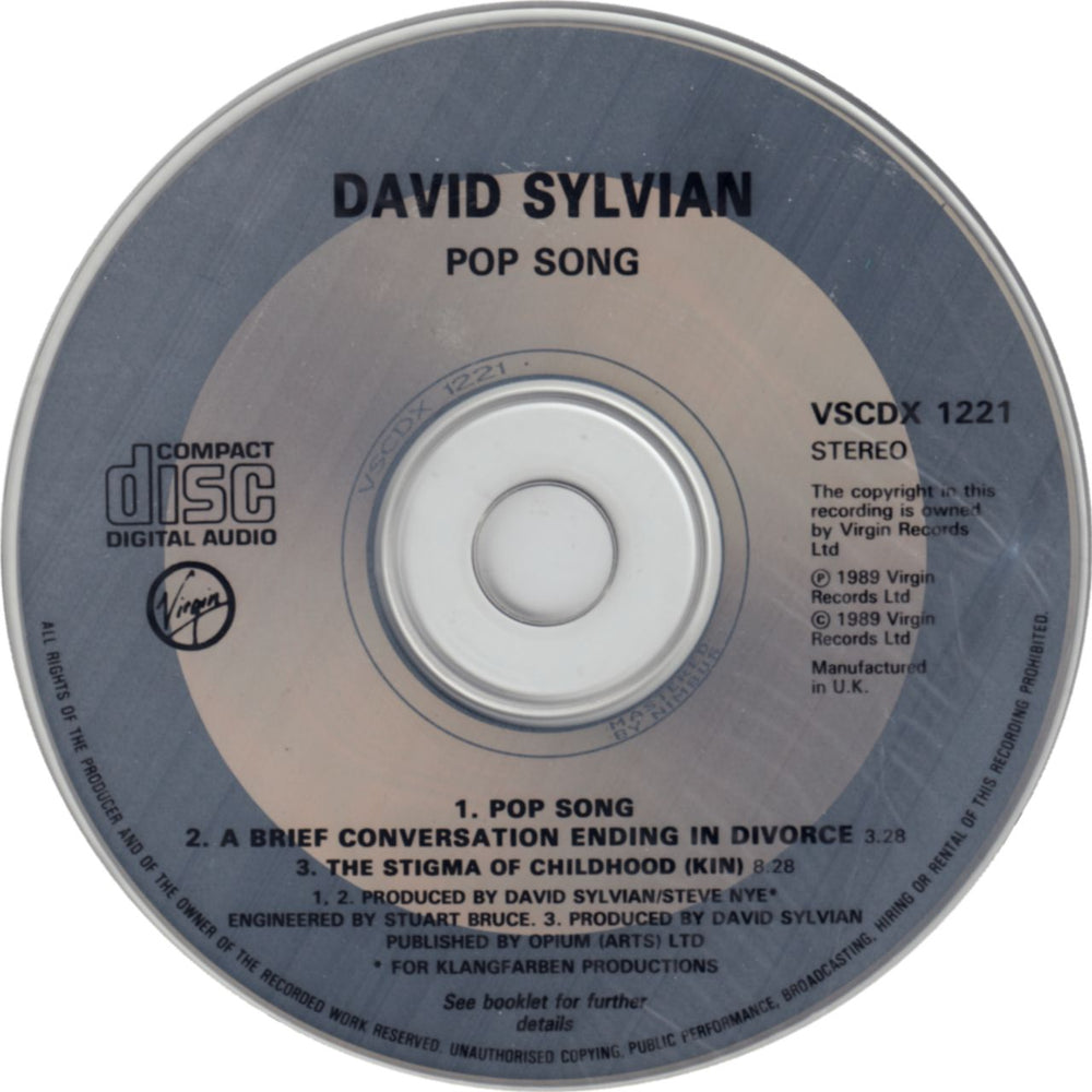 David Sylvian Pop Song - Slide-out Box - EX UK CD single (CD5 / 5") Deleted