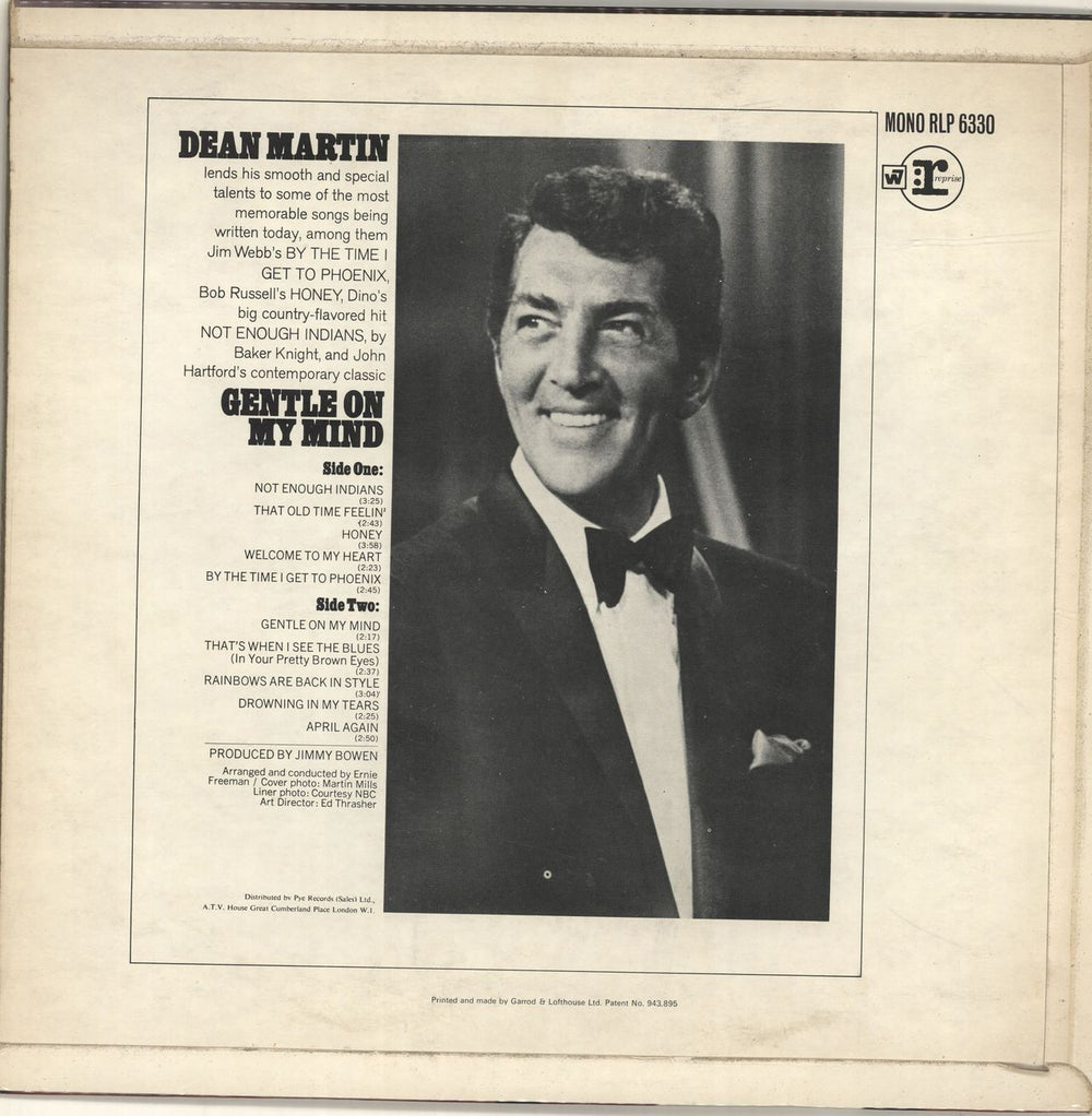 Dean Martin Gentle On My Mind UK vinyl LP album (LP record)