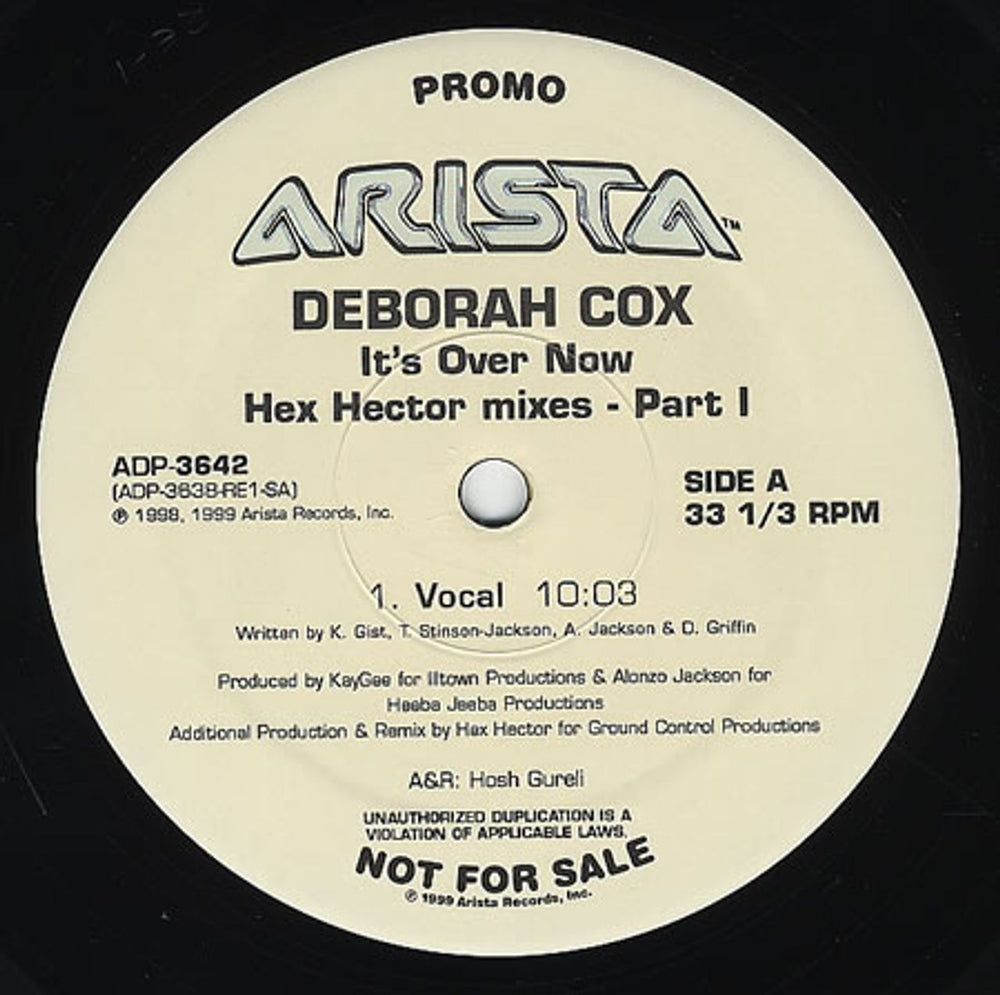 Deborah Cox It's Over Now - Hex Hector Mixes - Part 1 US Promo 12" vinyl single (12 inch record / Maxi-single) ADP-3642