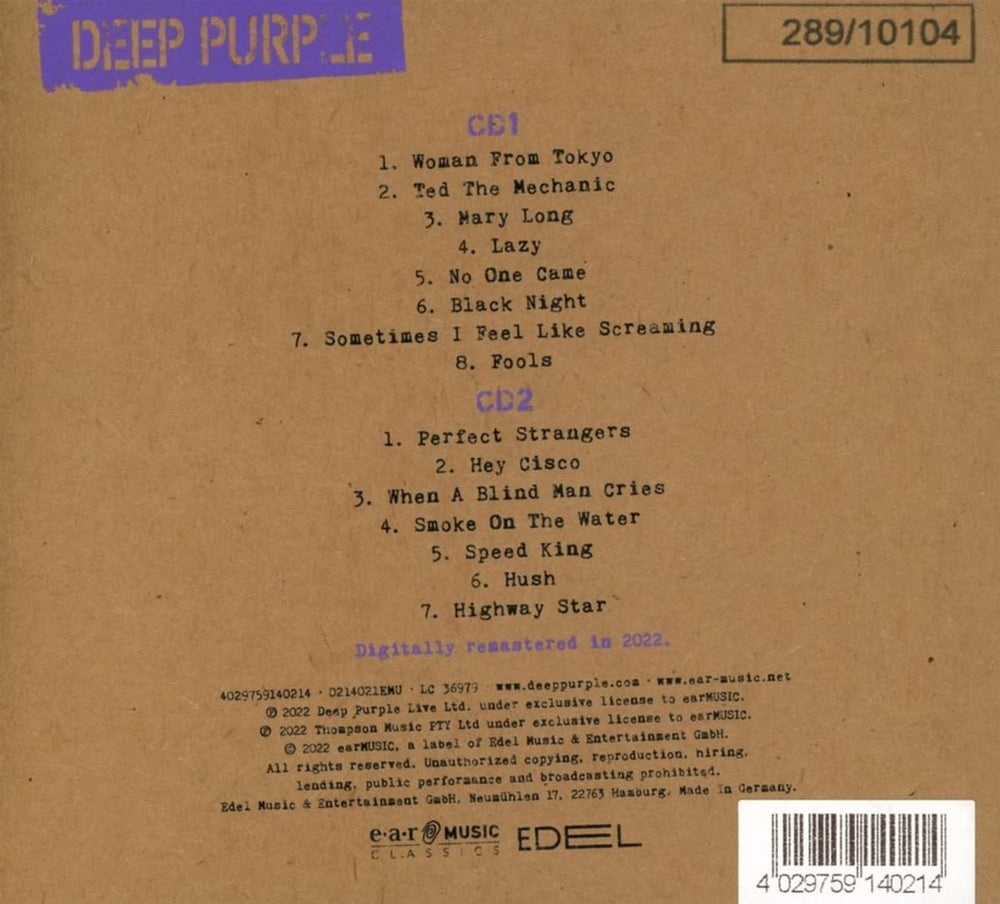 Deep Purple Live In Hong Kong 2001 - Limited & Numbered - Sealed UK 2 CD album set (Double CD) 4029759140214