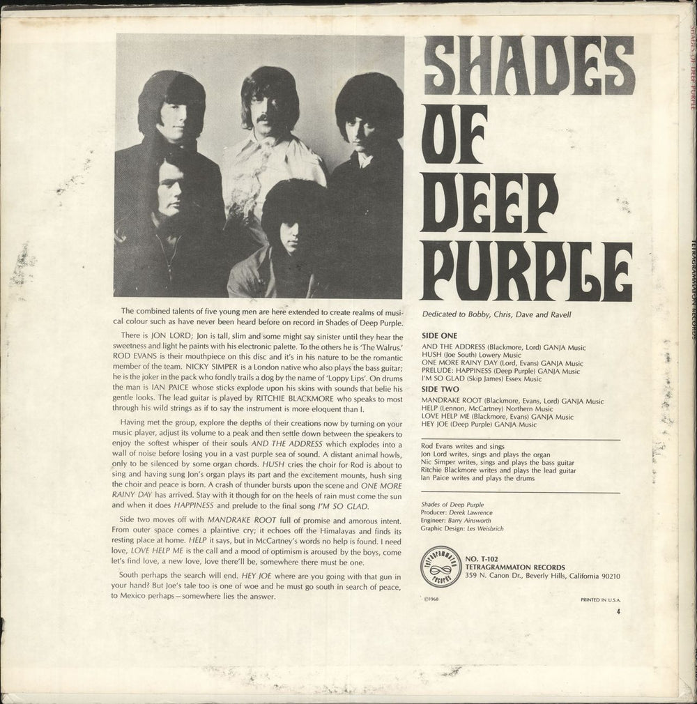 Deep Purple Shades Of Deep Purple - 1st - VG+ US vinyl LP album (LP record)