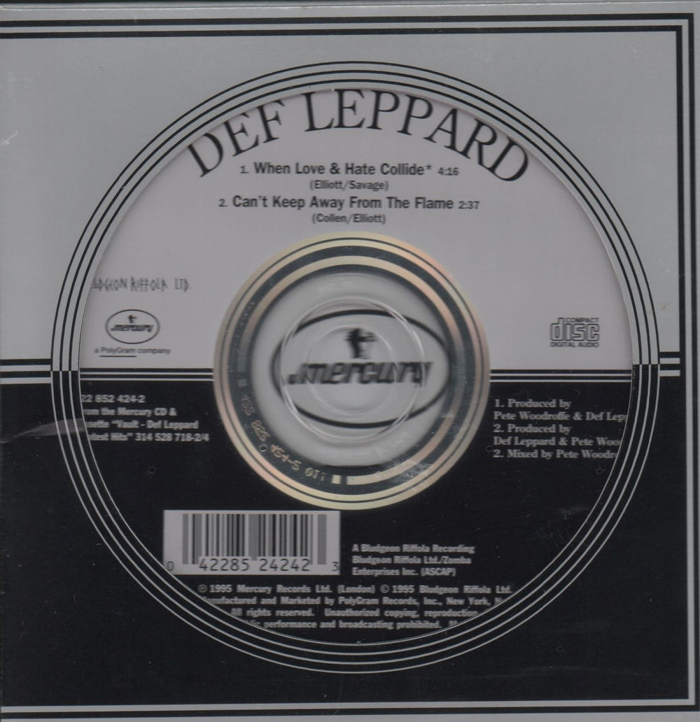 Def Leppard When Love & Hate Collide US CD single (CD5 / 5") 852424-2