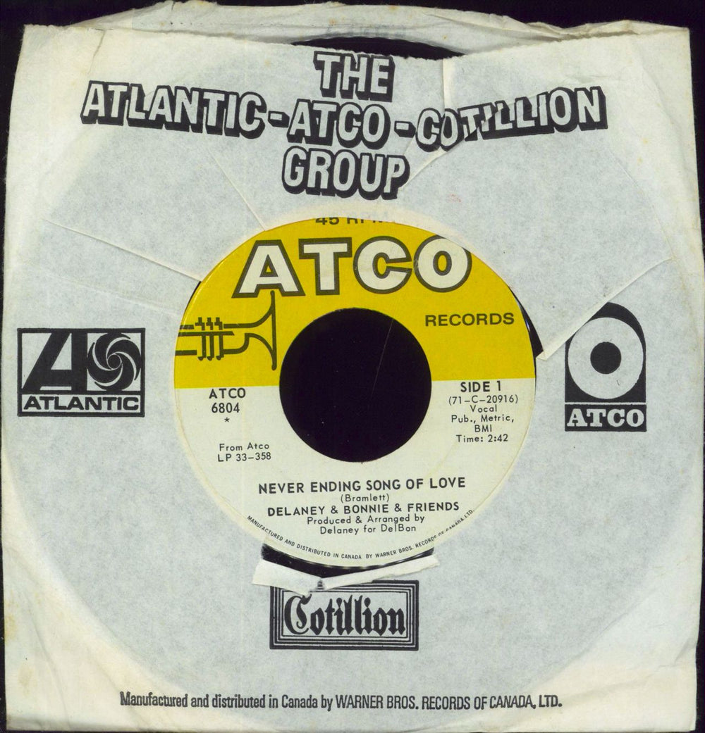 Delaney & Bonnie Never Ending Song Of Love Canadian 7" vinyl single (7 inch record / 45) ATCO6804