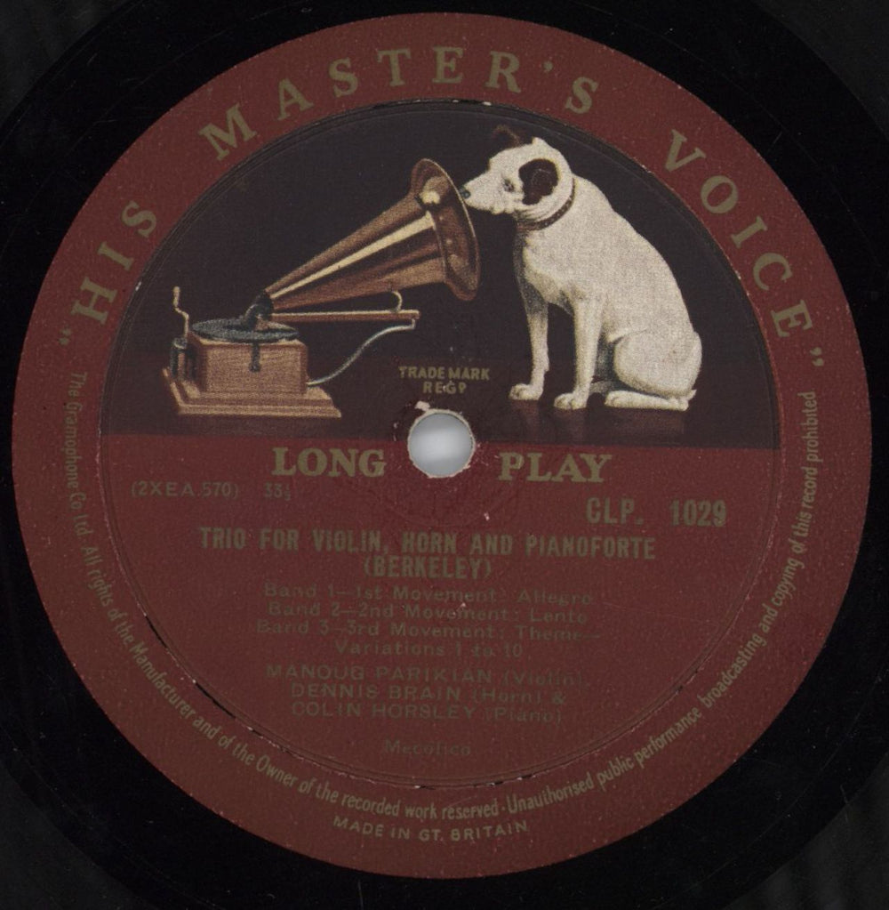 Dennis Brain Lennox Berkeley: Trio For Violin, Horn & Pianoforte / Mozart: Quintet in E Flat, K.452 UK vinyl LP album (LP record) D5QLPLE784300