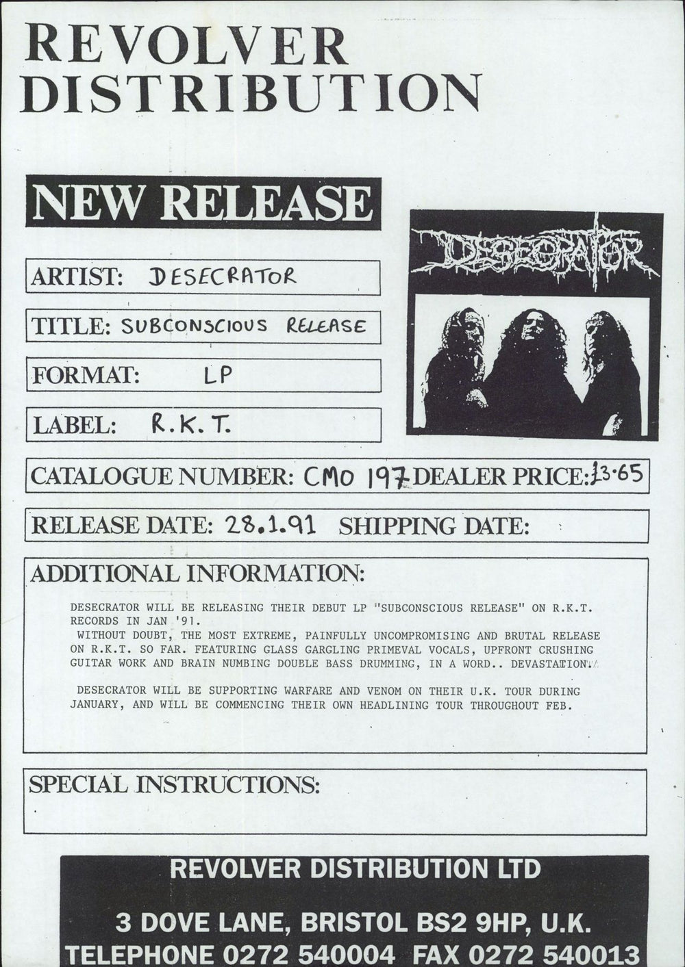 Desecrator Subconscious Release - Test Pressing UK vinyl LP album (LP record) E10LPSU827293