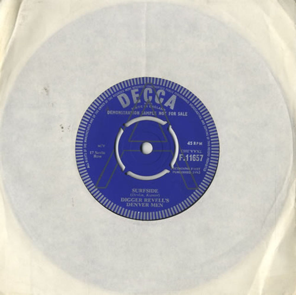 Digger Revell's Denver Men Surfside UK Promo 7" vinyl single (7 inch record / 45) F.11657