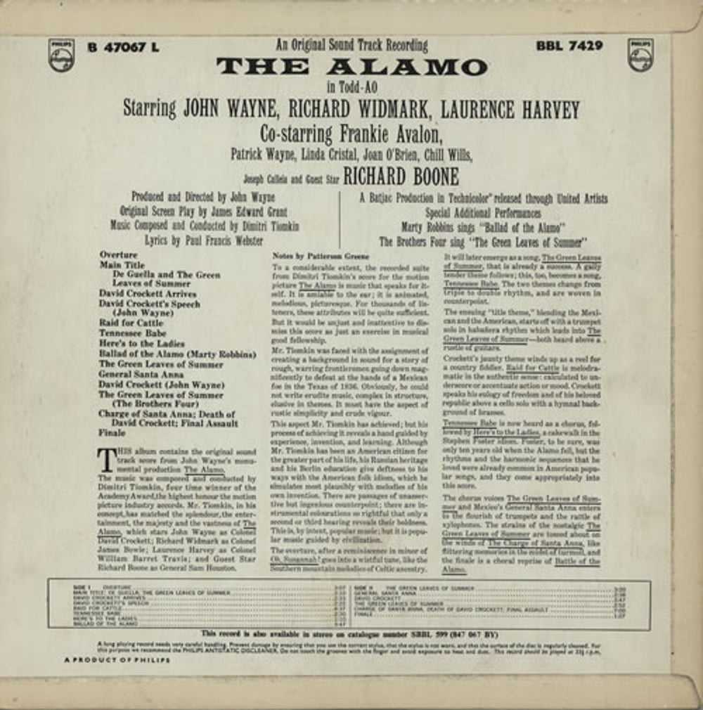 Dimitri Tiomkin The Alamo UK vinyl LP album (LP record) G85LPTH476707