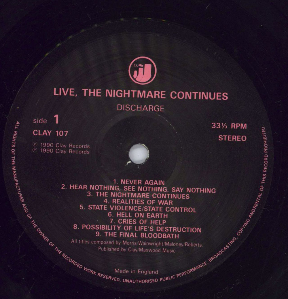 Discharge The Nightmare Continues... Live UK vinyl LP album (LP record) DCGLPTH829594