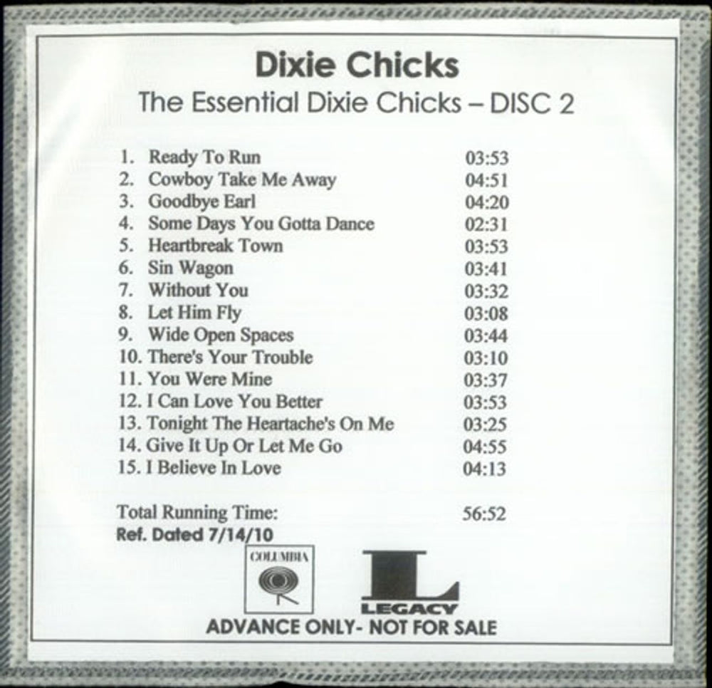 Dixie Chicks The Essential Dixie Chicks US Promo CD-R acetate XIECRTH524828