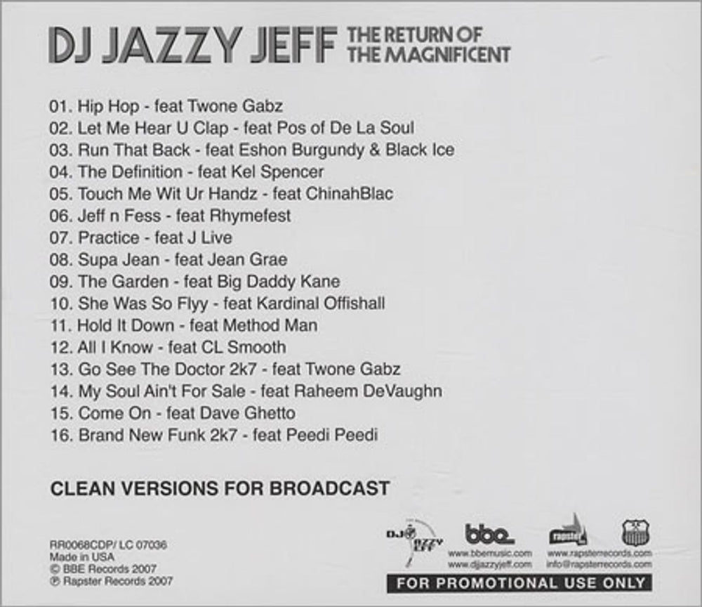 DJ Jazzy Jeff & The Fresh Prince The Return Of The Magnificent - Clean Versions US Promo CD album (CDLP) JAZCDTH403558