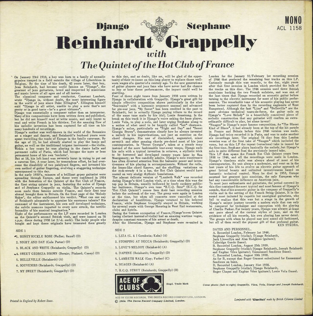 Django Reinhardt & Stéphane Grappelli Django Reinhardt & Stephane Grappelly UK vinyl LP album (LP record)