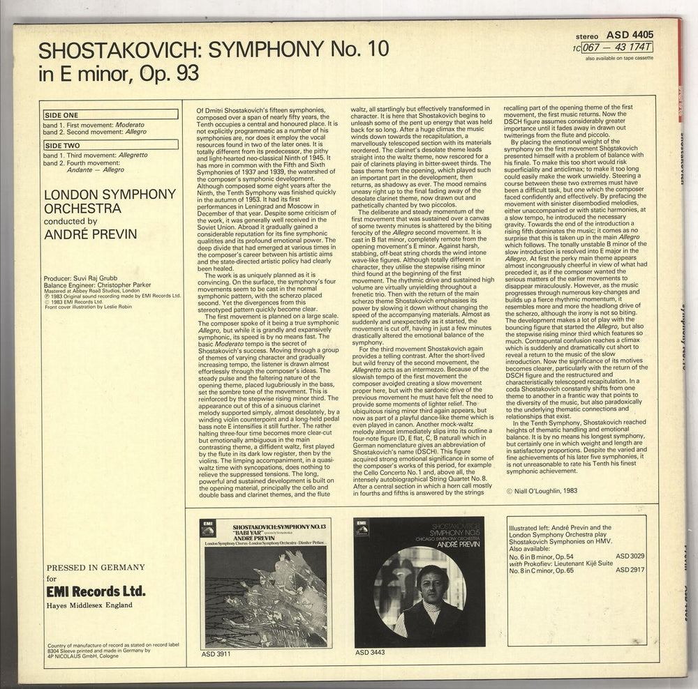 Dmitri Shostakovich Symphony No. 10 UK vinyl LP album (LP record)