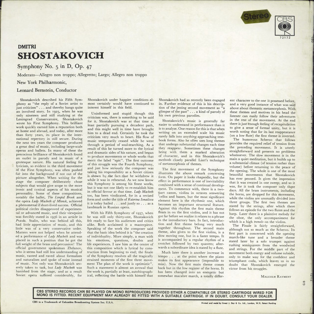 Dmitri Shostakovich Symphony No. 5 in D, Op.47 UK vinyl LP album (LP record)