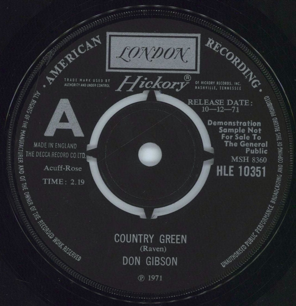 Don Gibson Country Green UK Promo 7" vinyl single (7 inch record / 45) HLE10351