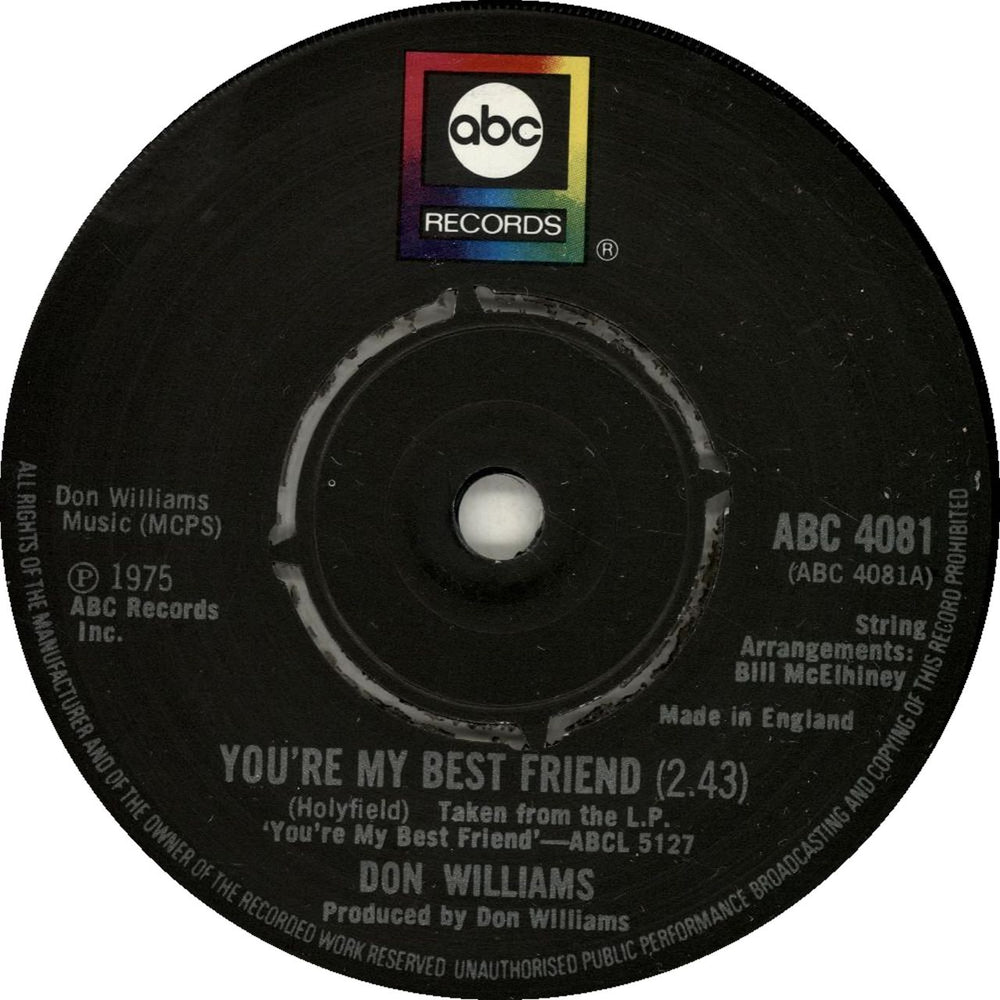 Don Williams You're My Best Friend UK 7" vinyl single (7 inch record / 45) ABC4081