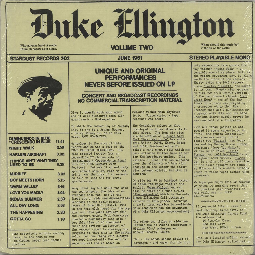 Duke Ellington Volumes One - Four US 4-LP vinyl album record set DA3LPVO670024