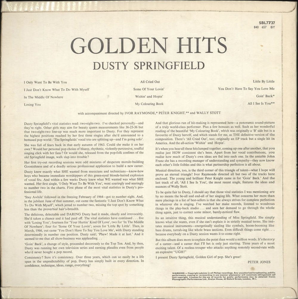 Dusty Springfield Golden Hits - 1st - FL/FB UK vinyl LP album (LP record)
