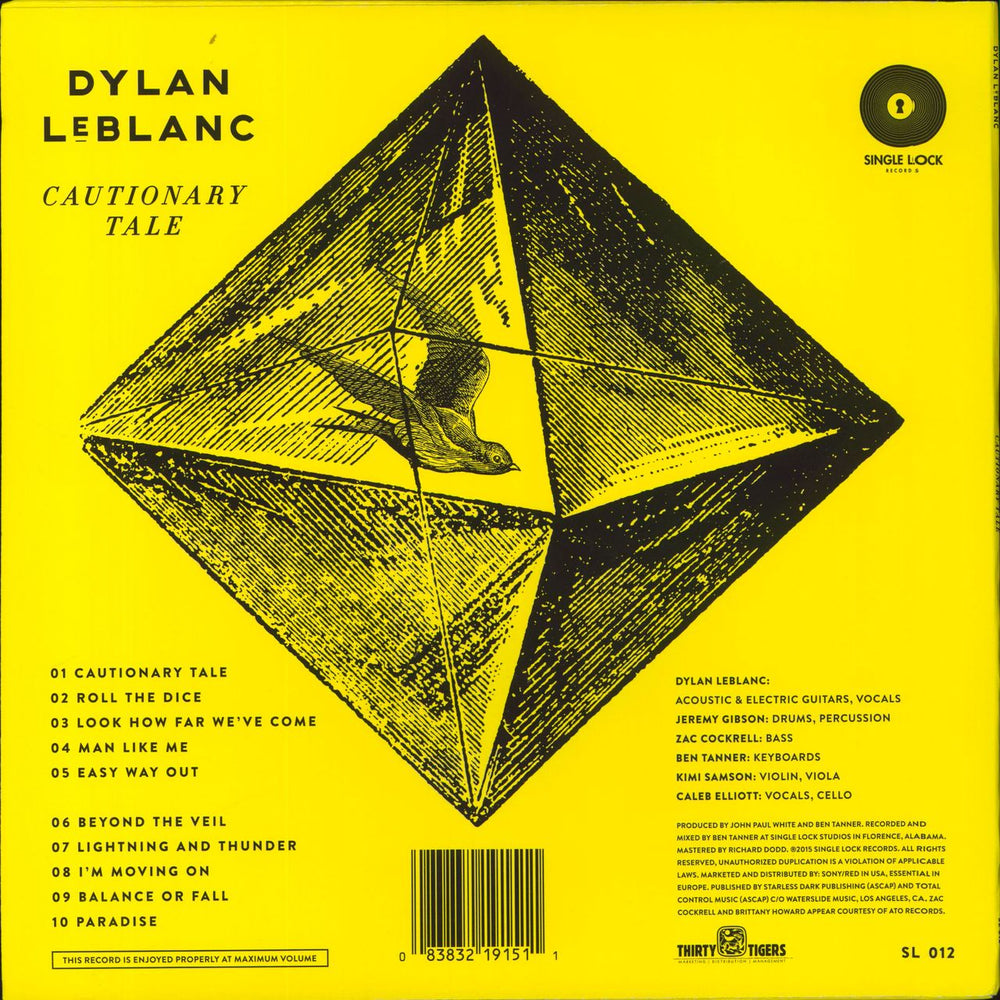 Dylan LeBlanc Cautionary Tale US vinyl LP album (LP record) 083832191511