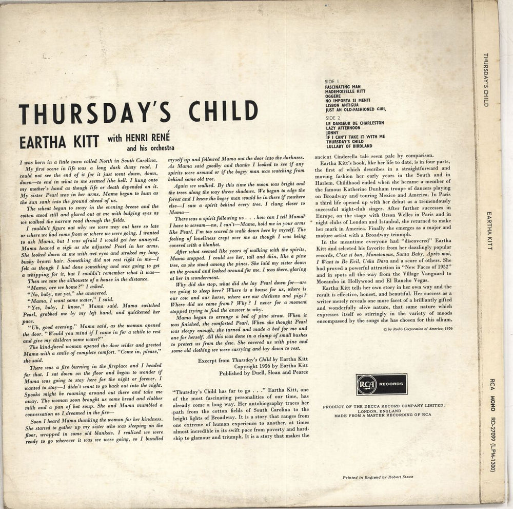 Eartha Kitt Thursday's Child UK vinyl LP album (LP record)