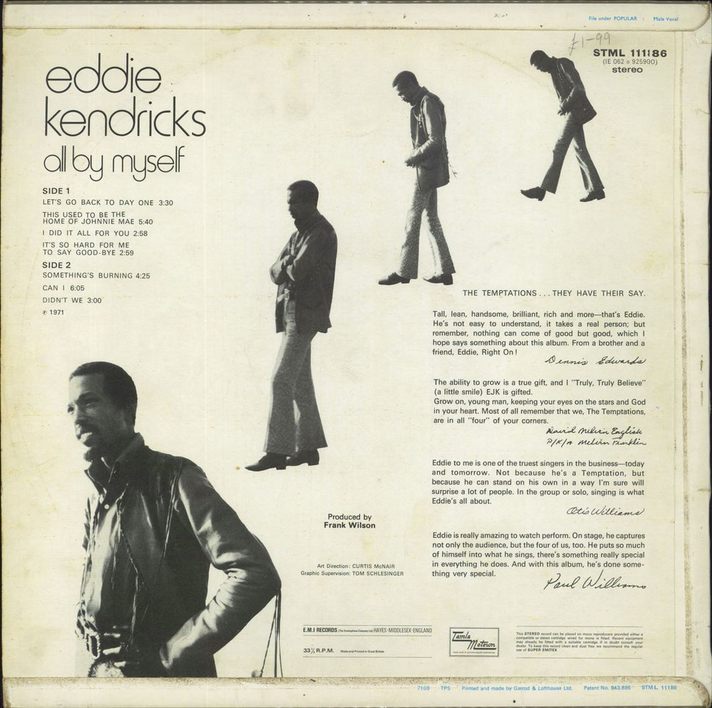 Eddie Kendricks All By Myself UK vinyl LP album (LP record)