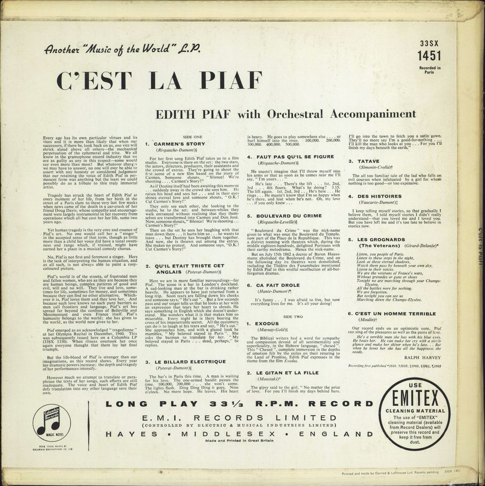 Edith Piaf C'est La Piaf! UK vinyl LP album (LP record)