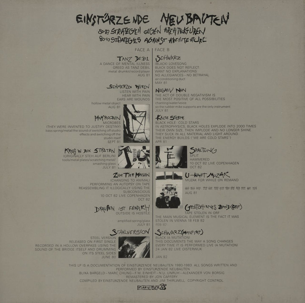 Einsturzende Neubauten 80-83 Strategies Against Architecture UK vinyl LP album (LP record)