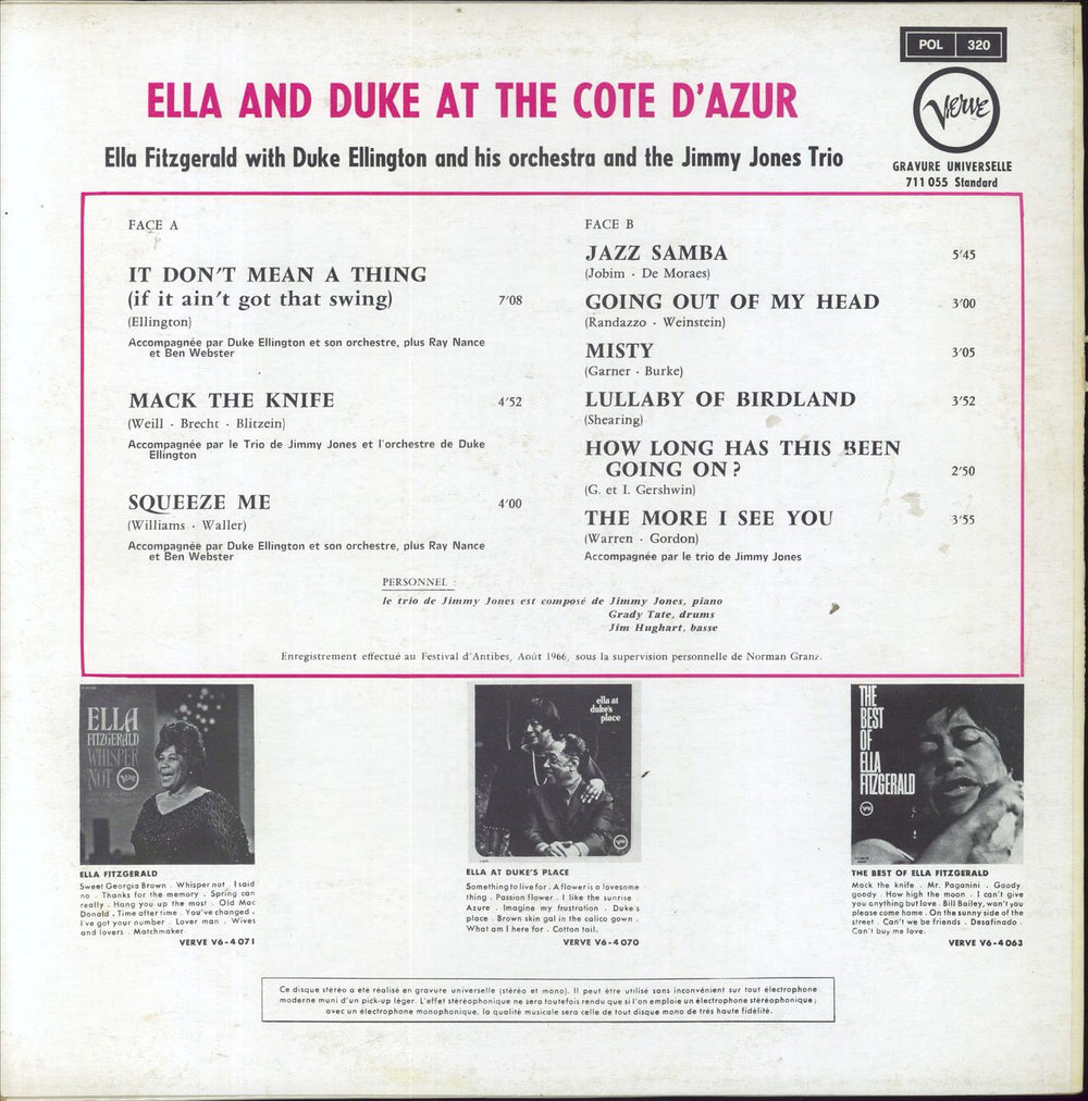 Ella Fitzgerald & Duke Ellington Ella And Duke At The Côte d'Azur French vinyl LP album (LP record)