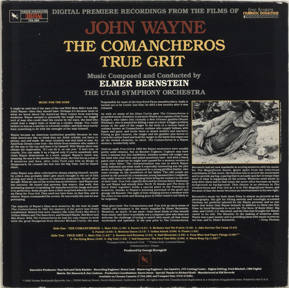 Elmer Bernstein John Wayne US vinyl LP album (LP record)