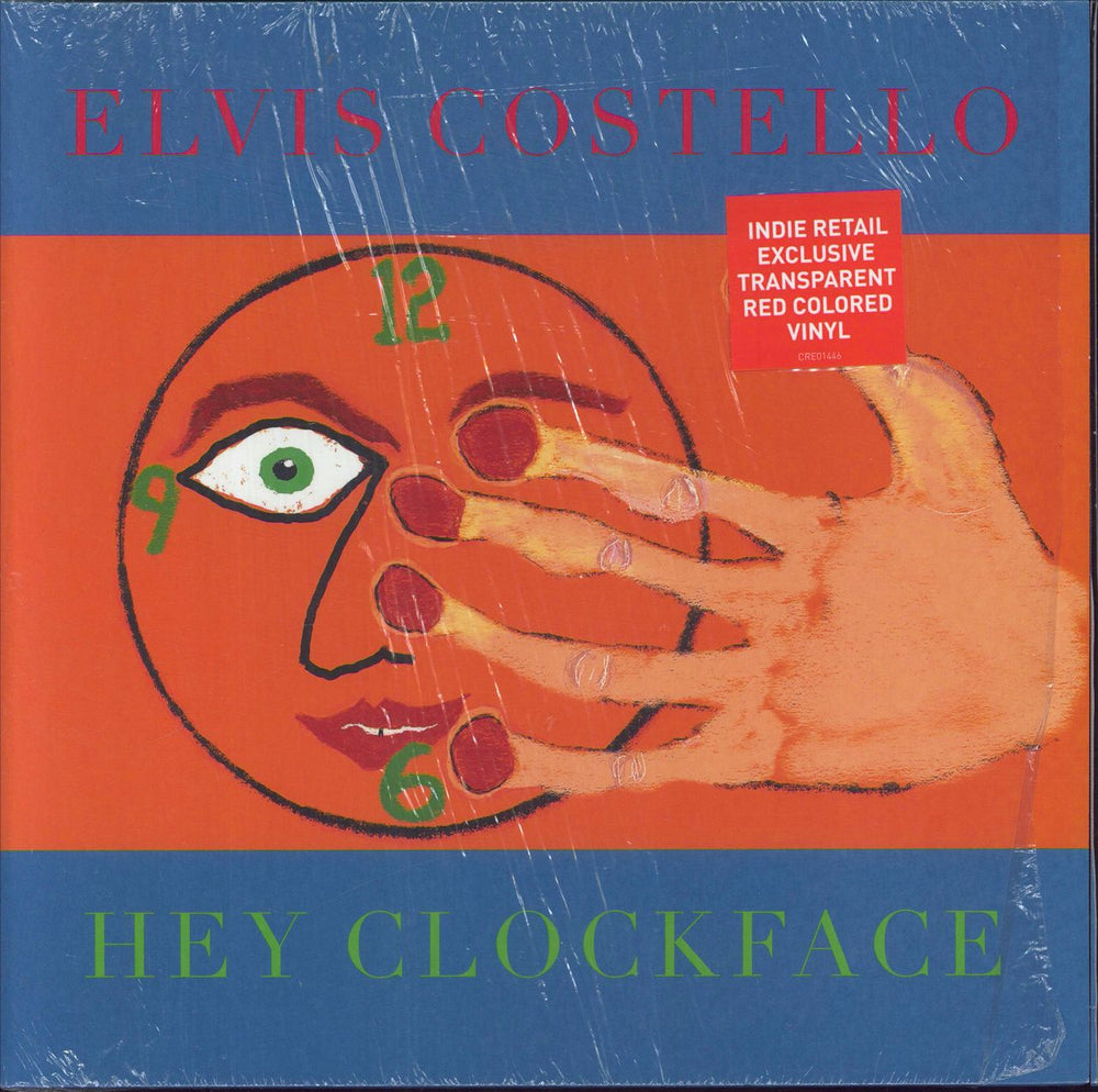 Elvis Costello Hey Clockface - Red Vinyl - Hype Stickered Shrink UK 2-LP vinyl record set (Double LP Album) 0888072210530