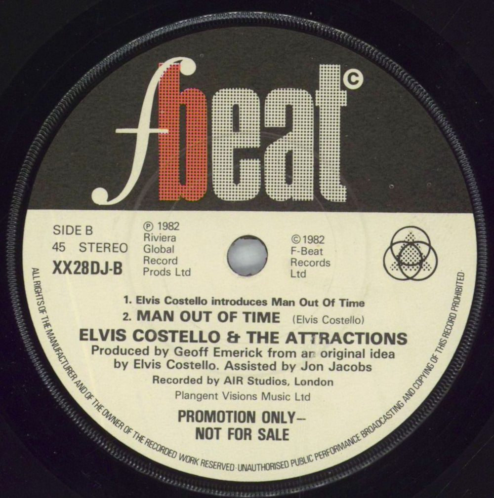 Elvis Costello Man Out Of Time UK Promo 7" vinyl single (7 inch record / 45)