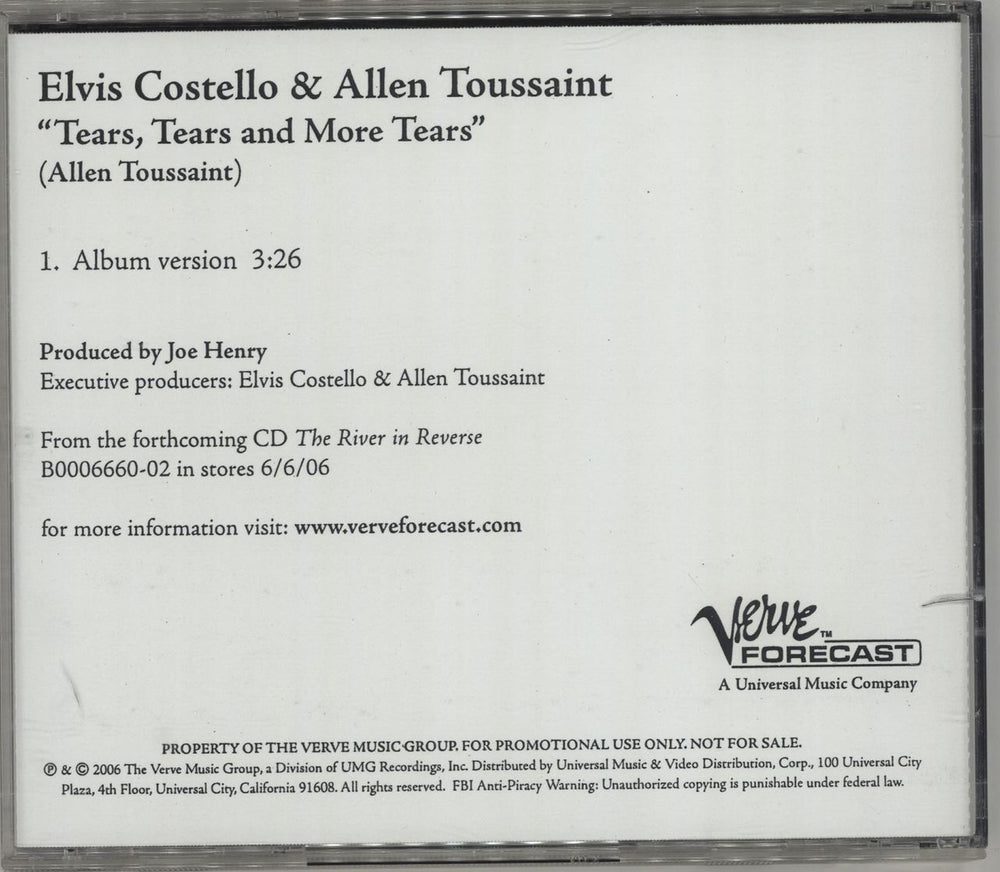 Elvis Costello Tears, Tears And More Tears US Promo CD-R acetate CD-R