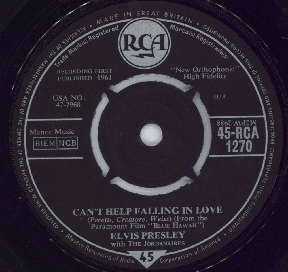 Elvis Presley Can't Help Falling In Love UK 7" vinyl single (7 inch record / 45) ELV07CA408535