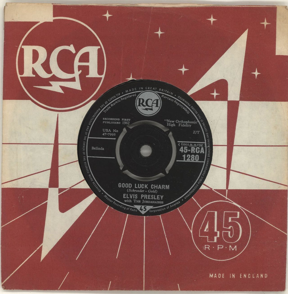 Elvis Presley Good Luck Charm UK 7" vinyl single (7 inch record / 45) 45-RCA1280