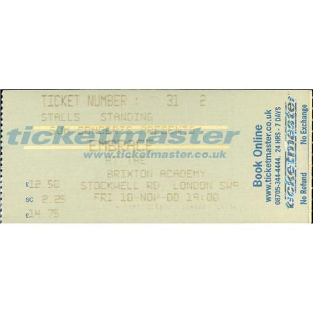 Embrace Brixton Academy UK concert ticket TICKET STUBS