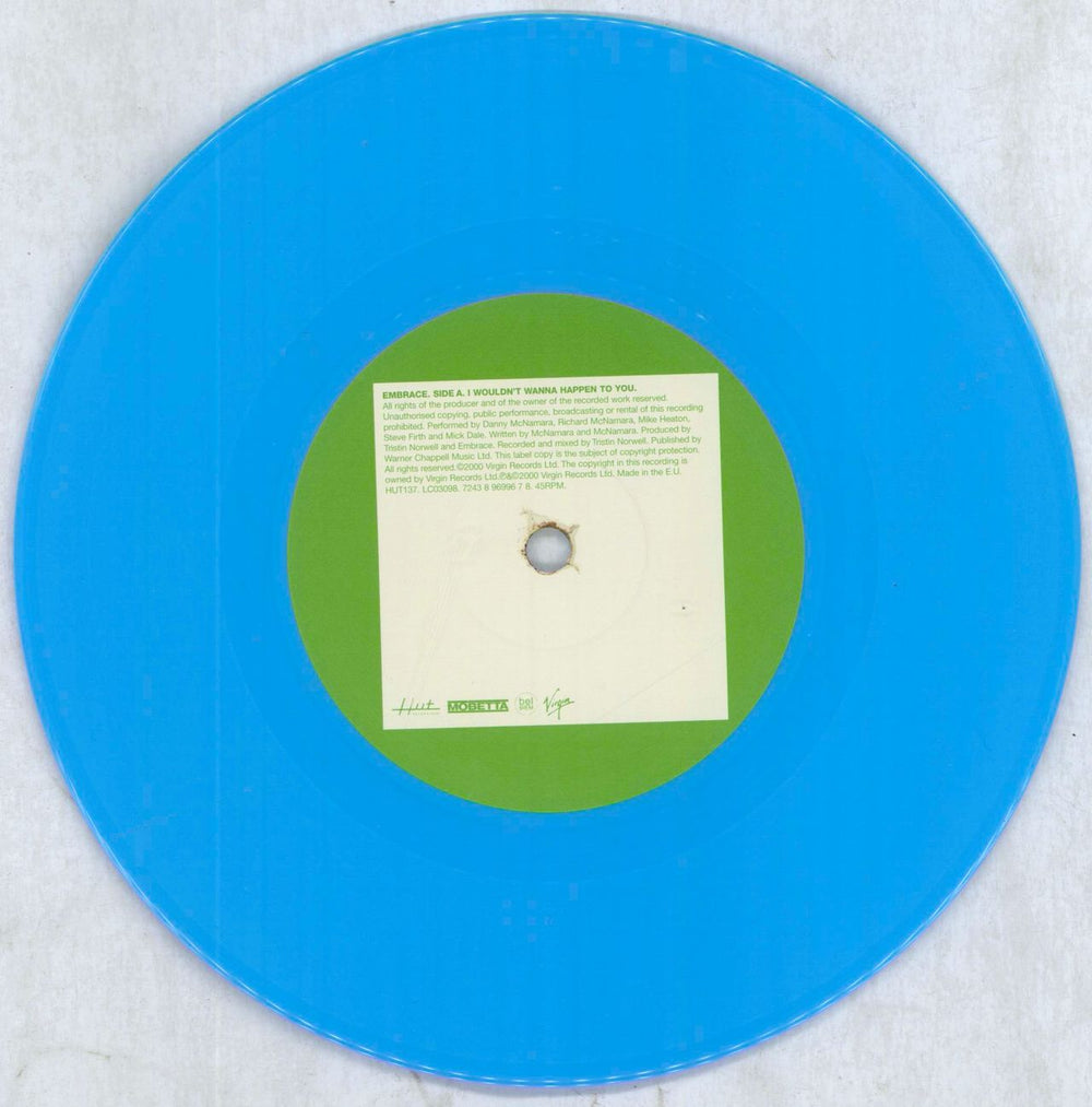 Embrace I Wouldn't Wanna Happen To You - Blue Vinyl UK 7" vinyl single (7 inch record / 45) 724389699678