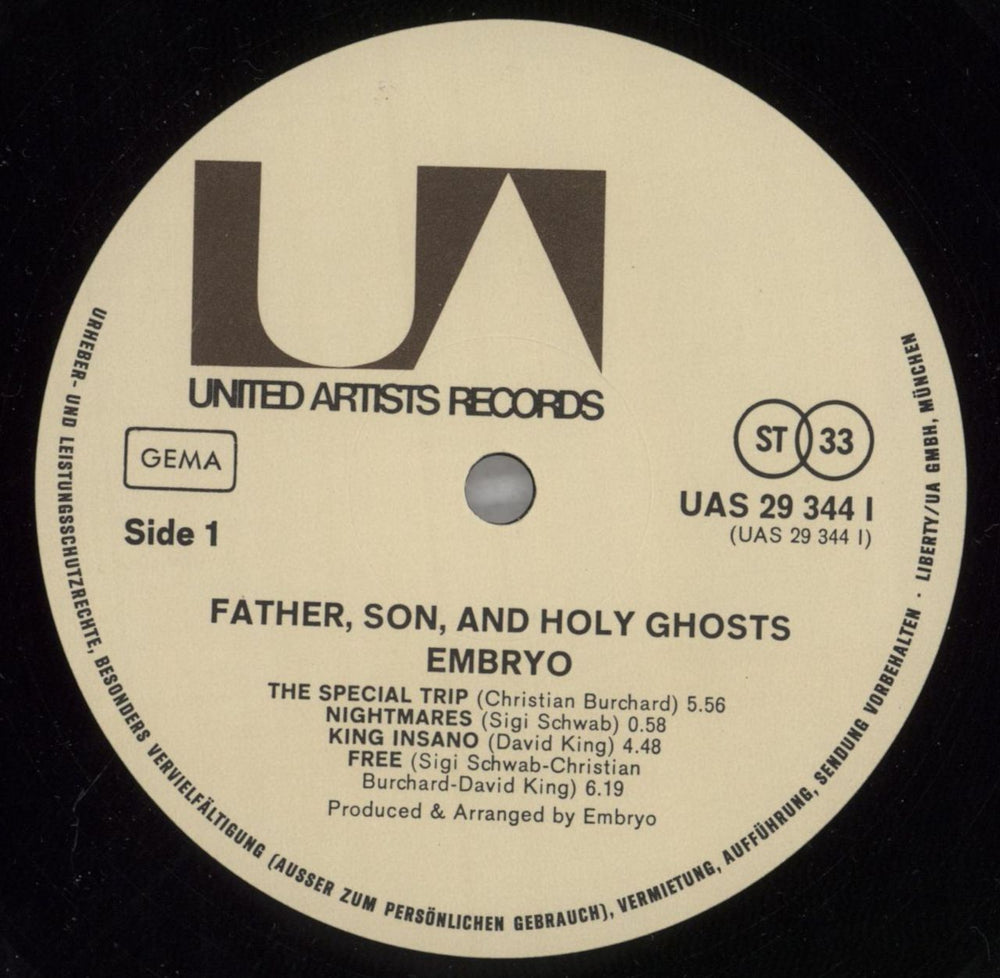 Embryo Father, Son And Holy Ghosts German vinyl LP album (LP record) EBMLPFA822831